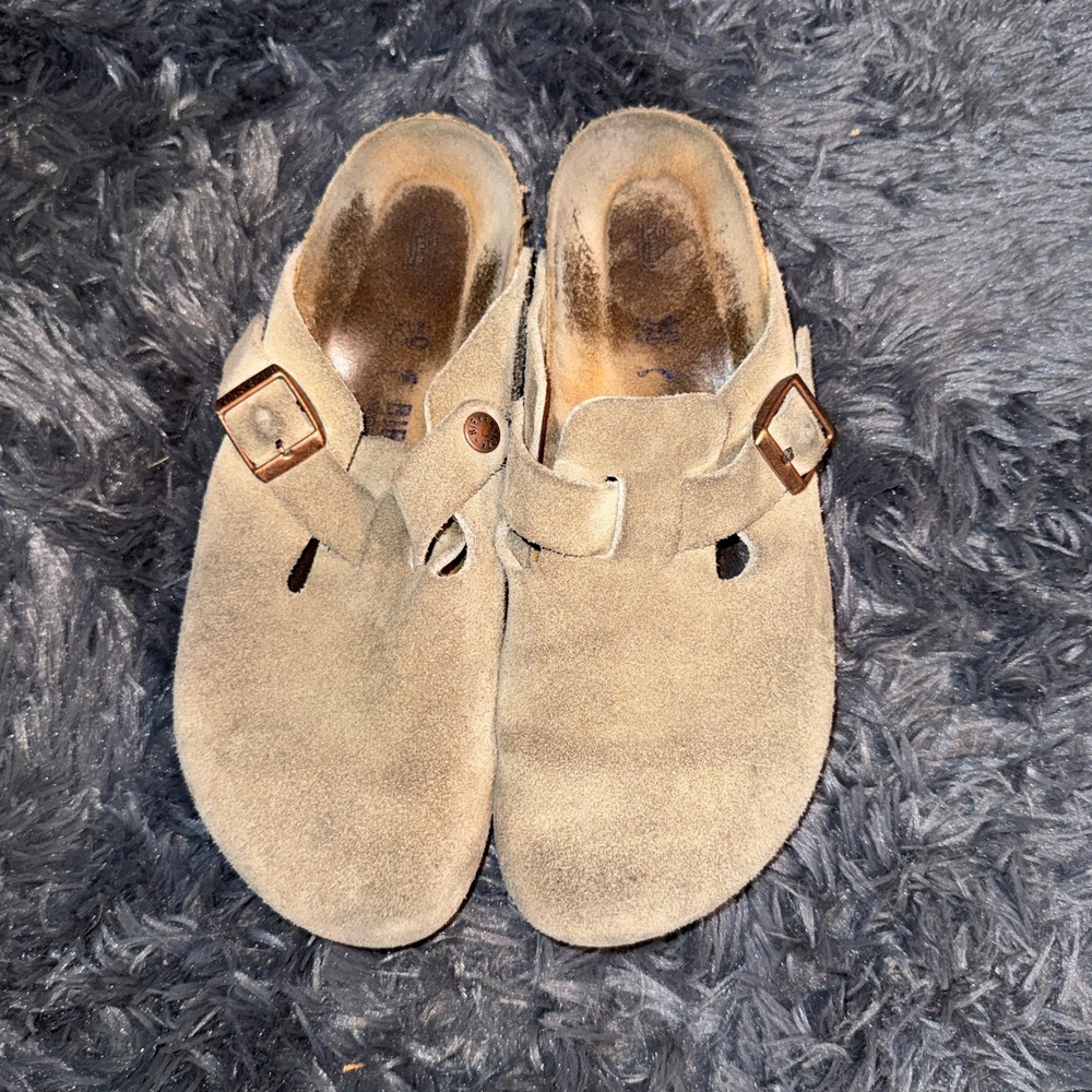Birkenstock Unisex Boston Clog 40 Taupe Suede Adjustable Buckle Strap